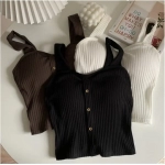 Women Summer Elastic Tank Top Crop Camisole Sleeveless T Shirt Spaghetti Vest Knitted Female Vest Tops White Black