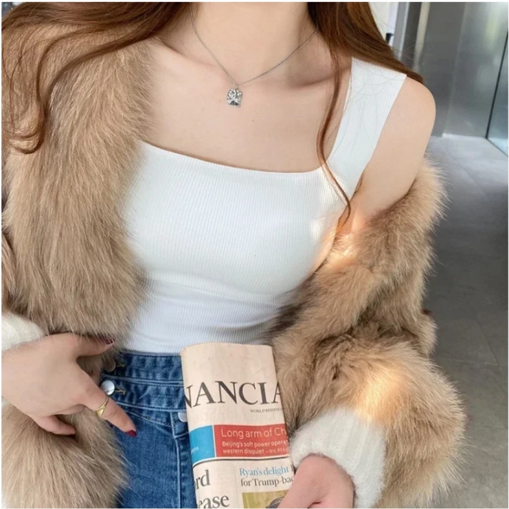 New Wide Shoulder  Square Neck Beautiful Back Threaded Vest Women's Seamless One-piece Fixed Cup Casual Solid Tops