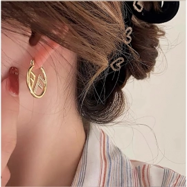 Full of zircon hollow circle letter F ear buckle personality fashion cold wind light luxury niche temperament earrings