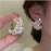 Fashion White Shell Flower Pearl Hoop Earrings for Women Korean Elegant Temperament Zircon Earrings Jewelry