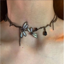 Black Dragonfly Choker Necklace for Women Gothic Party Jewelry Accessories