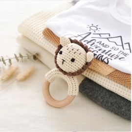 1pc Baby Rattle Toy Teether for Kids Animal Crochet Rattle Elephant Giraffe Ring Wooden Babies Gym Montessori Children's Toys