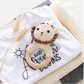 1pc Baby Rattle Toy Teether for Kids Animal Crochet Rattle Elephant Giraffe Ring Wooden Babies Gym Montessori Children's Toys