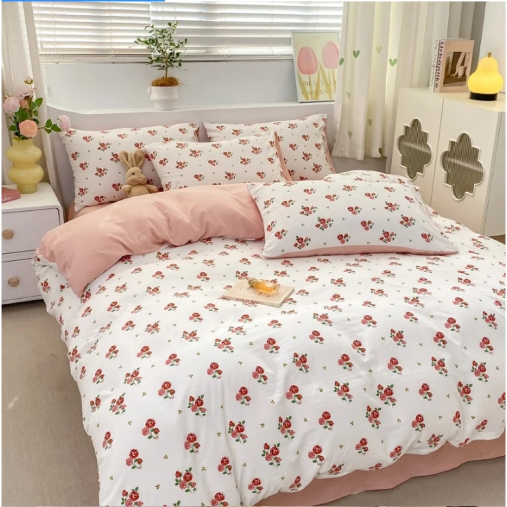 Duvet Cover Set 3pcs 100% Cotton Bedding Set Fashion Floral Quilt Cover Pillowcase Korean Ins Style Comforter Covers (NO SHEET)