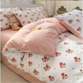 Duvet Cover Set 3pcs 100% Cotton Bedding Set Fashion Floral Quilt Cover Pillowcase Korean Ins Style Comforter Covers (NO SHEET)