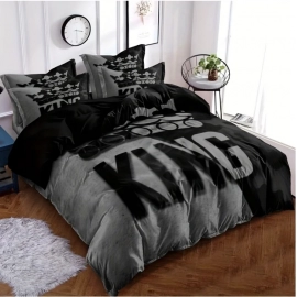 Gray And Black King Pattern Duvet Cover Set Soft And Comfortable Bedding Set For Bedroom Guest Room And Dorm Decoration