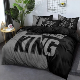 Gray And Black King Pattern Duvet Cover Set Soft And Comfortable Bedding Set For Bedroom Guest Room And Dorm Decoration
