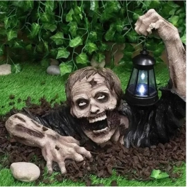 Halloween Zombie Crawling Horror Decor,Scary Zombie Holding Lantern Outdoor Figurine Garden Yard Decorations Haunted House Props